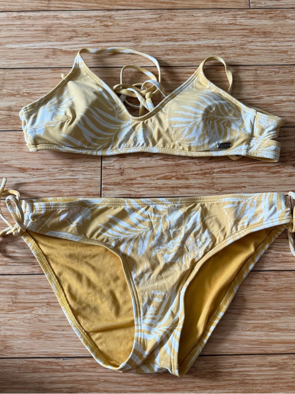 Roxy Mustard Yellow Bikini Top with White Accents